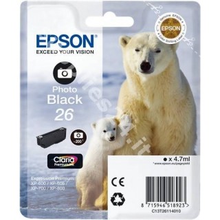 ORIGINAL Epson Cartuccia d'inchiostro nero C13T26114010 T2611 ~200 PAGINE 4.7ml standard in vendita su tonersshop.it