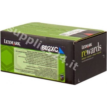 ORIGINAL Lexmark toner ciano 80C2XC0 802XC ~4000 PAGINE cartuccia di stampa riutilizzabile in vendita su tonersshop.it