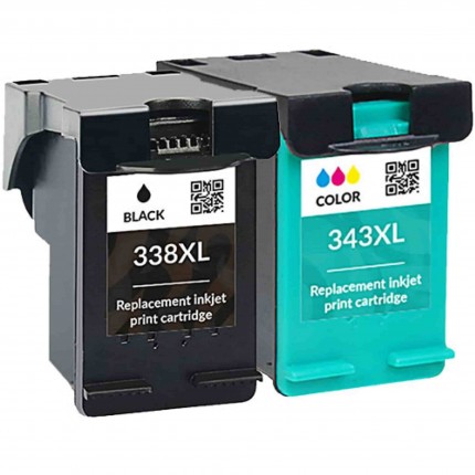 Kit 2 Cartucce HP338 HP343 Compatibili Per Hp Photosmart C3180 Deskjet 5740 in vendita su tonersshop.it