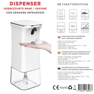 DISPENSER igienizzante mani / sapone 280ml con Sensore PIR in vendita su tonersshop.it