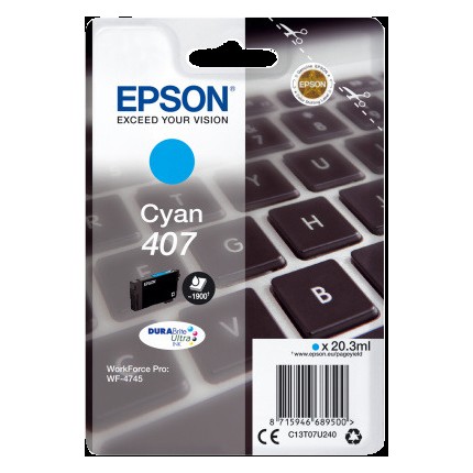 C13T07U240 Cartuccia 407 Ciano Epson Workforce Pro WF-4745DTWF in vendita su tonersshop.it