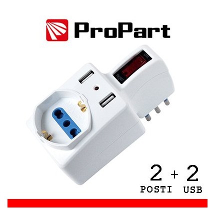 Adattatore 2pos bipasso/schuko +USB spina10A salvasp. + int. in vendita su tonersshop.it